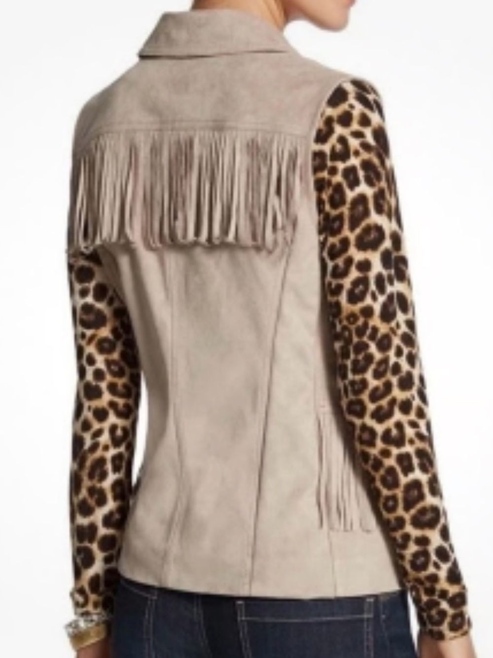 NWOT Chico’s western suede fringe tan zip vest
